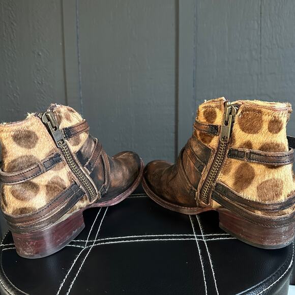 Freebird Belfast Leather Calf Hair Leopard Brown Strappy Buckle Boots Size 8 - Picture 6 of 10